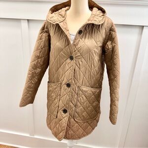 Tan Brown Quilted Hooded Jacket Shacket Old Navy Women's Size Medium Button Up